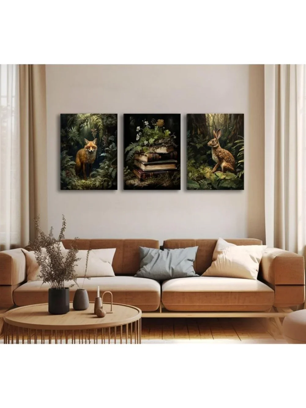 3-Piece Forest Animal Canvas Art Set | Woodland Fox & Rabbit Wall Decor 16x24